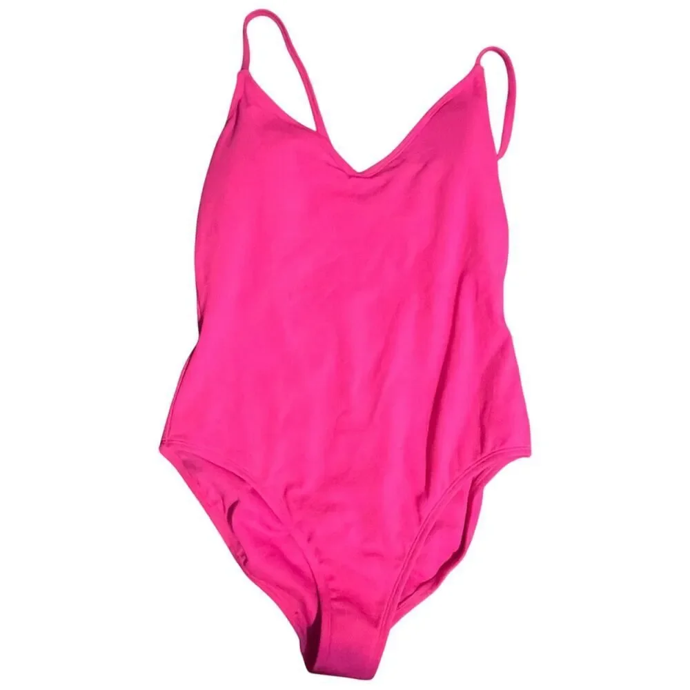 Shade & Shore Pink One Piece Swimsuit Medium Cross Back V Neck